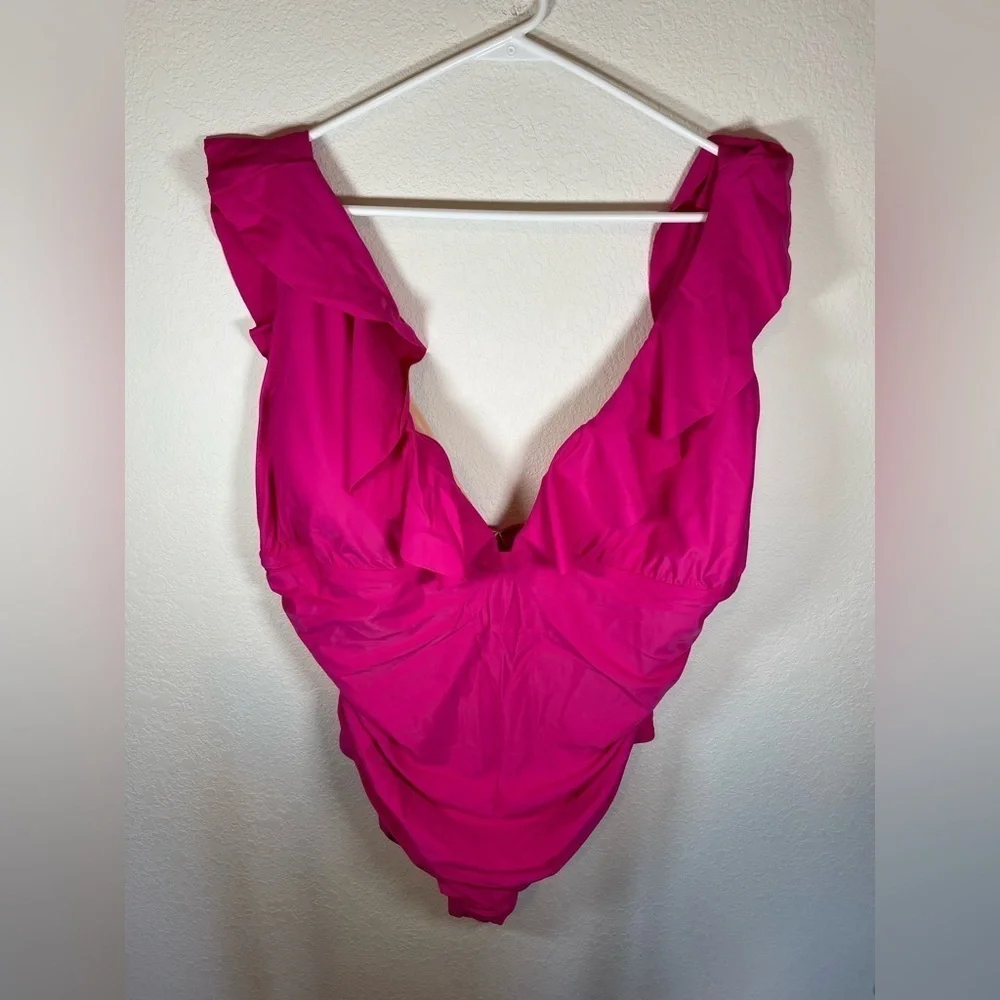 J.Crew Vibrant Pink Ruffled Swimsuit plus size 24